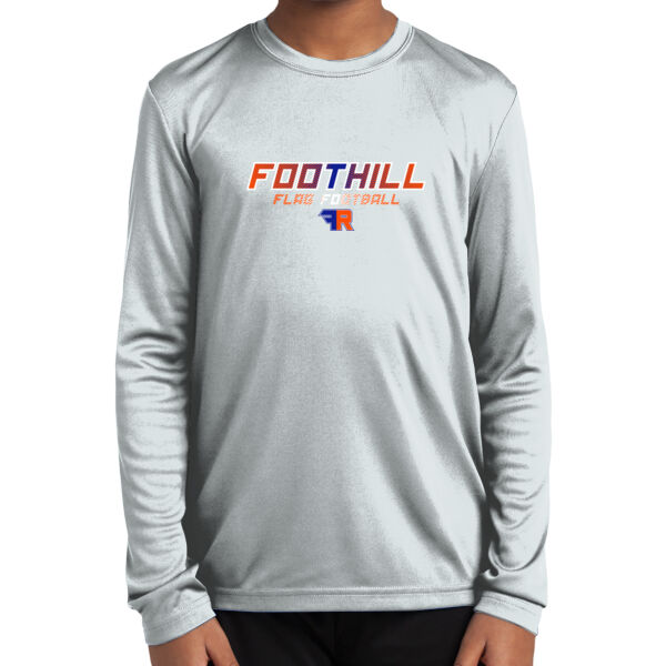 Foothill Flag Football Youth White Long Sleeve PosiCharge Competitor Tee Thumbnail